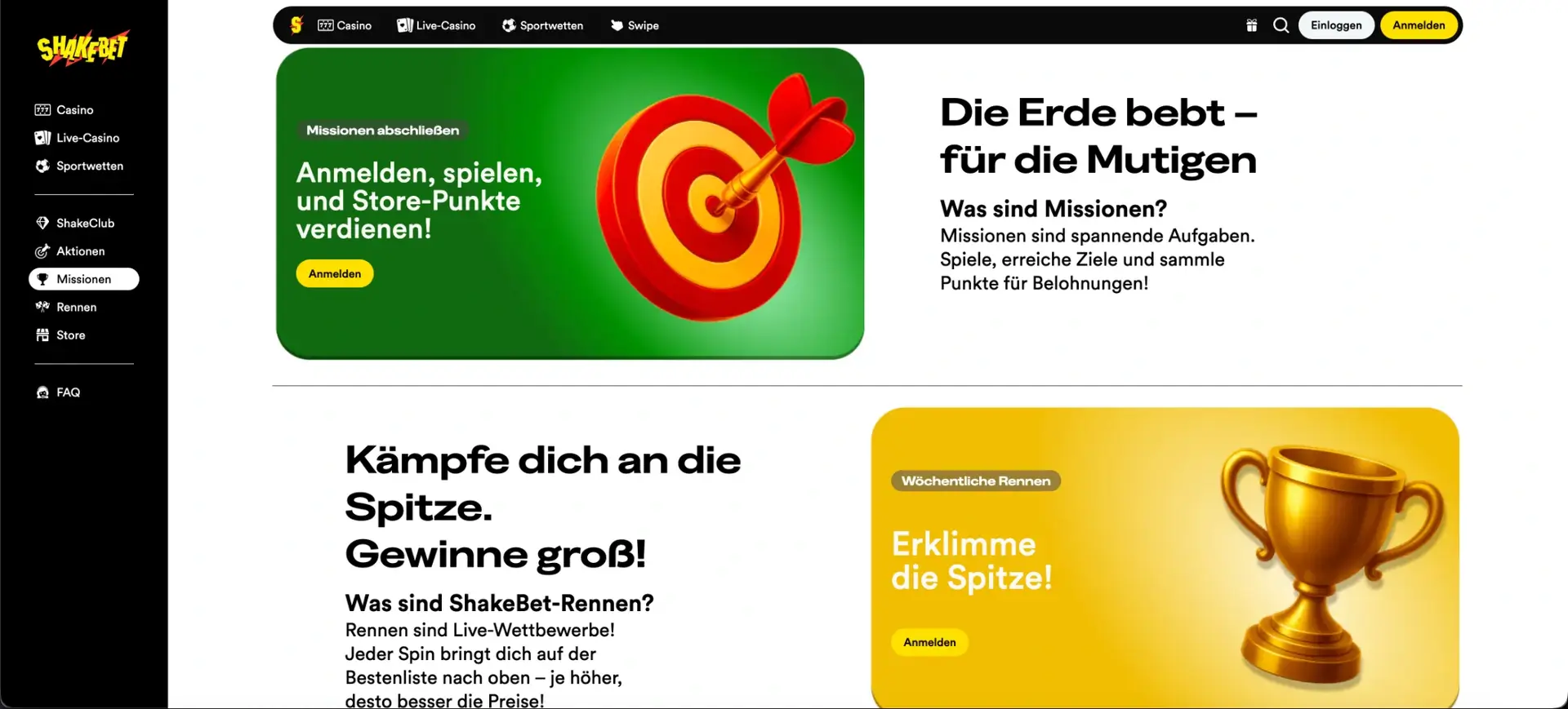 Missionen und Rennen mit Shakebet Belohnungen